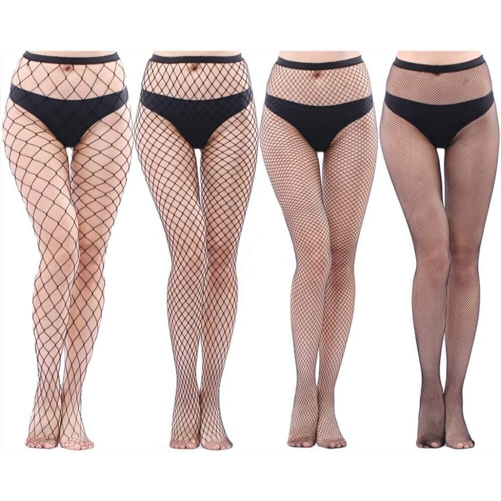 🆕Womens 4-Pack Black Fishnet Tights with Different Patterns Stylish and Comfort